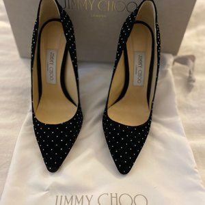 Jimmy Choo Romy 100 Black Velvet Heels, sz 37.5